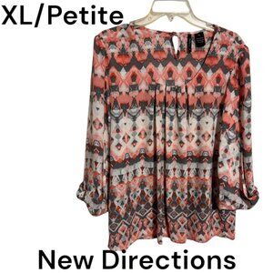 * BEAUTIFUL GRAY/CORAL PRINT BLOUSE TOP XLARGE/PETITE #1